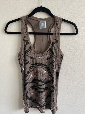 MNG Jeans Brown Patterned Sequin Racerback Tank Top